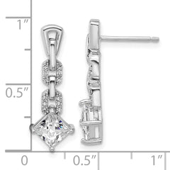 QCM1759 Cheryl M Sterling Silver Rhodium-plated Polished Fancy CZ Link Post Dangle Earrings
