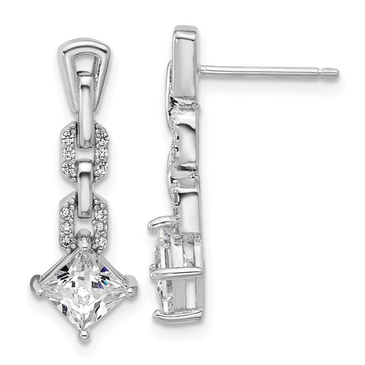 QCM1759 Cheryl M Sterling Silver Rhodium-plated Polished Fancy CZ Link Post Dangle Earrings