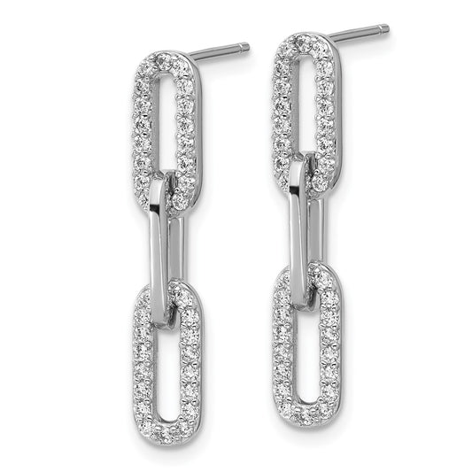 QCM1766 Cheryl M Sterling Silver Rhodium-plated Polished CZ Paperclip Link Post Dangle Earrings