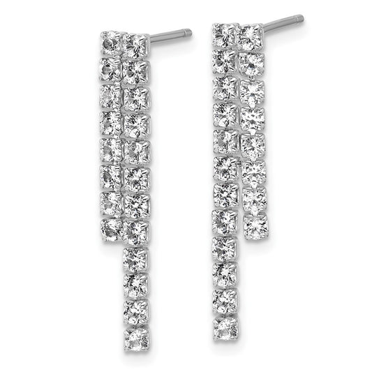 QCM1767 Cheryl M Sterling Silver Rhodium-plated Polished 2-Row CZ Post Dangle Earrings