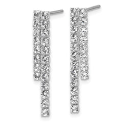 QCM1767 Cheryl M Sterling Silver Rhodium-plated Polished 2-Row CZ Post Dangle Earrings