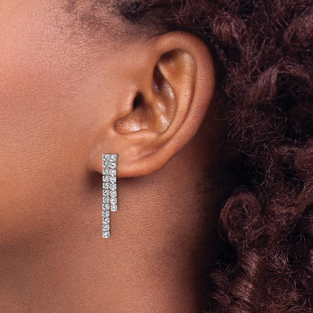 QCM1767 Cheryl M Sterling Silver Rhodium-plated Polished 2-Row CZ Post Dangle Earrings