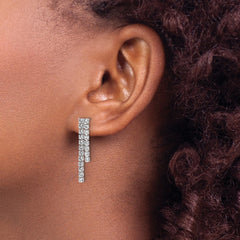 QCM1767 Cheryl M Sterling Silver Rhodium-plated Polished 2-Row CZ Post Dangle Earrings