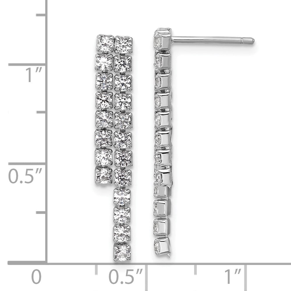 QCM1767 Cheryl M Sterling Silver Rhodium-plated Polished 2-Row CZ Post Dangle Earrings