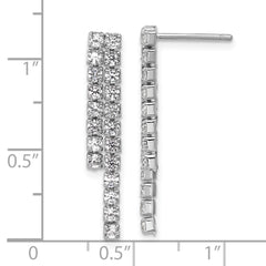 QCM1767 Cheryl M Sterling Silver Rhodium-plated Polished 2-Row CZ Post Dangle Earrings