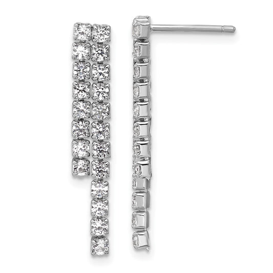 QCM1767 Cheryl M Sterling Silver Rhodium-plated Polished 2-Row CZ Post Dangle Earrings