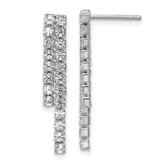 QCM1767 Cheryl M Sterling Silver Rhodium-plated Polished 2-Row CZ Post Dangle Earrings