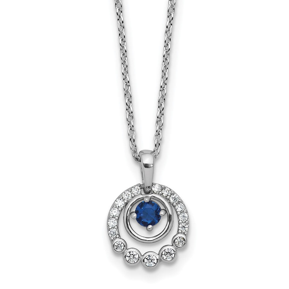 Cheryl M Sterling Silver Rhodium-plated Polished Blue Glass and CZ Circles with 2 Inch Extension Necklace QCM1769-18