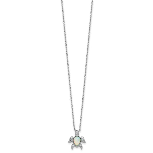 Cheryl M Sterling Silver Rhodium-plated Polished Lab Created Opal and CZ Turtle Necklace QCM1770-18