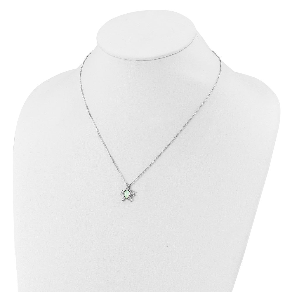 Cheryl M Sterling Silver Rhodium-plated Polished Lab Created Opal and CZ Turtle Necklace QCM1770-18