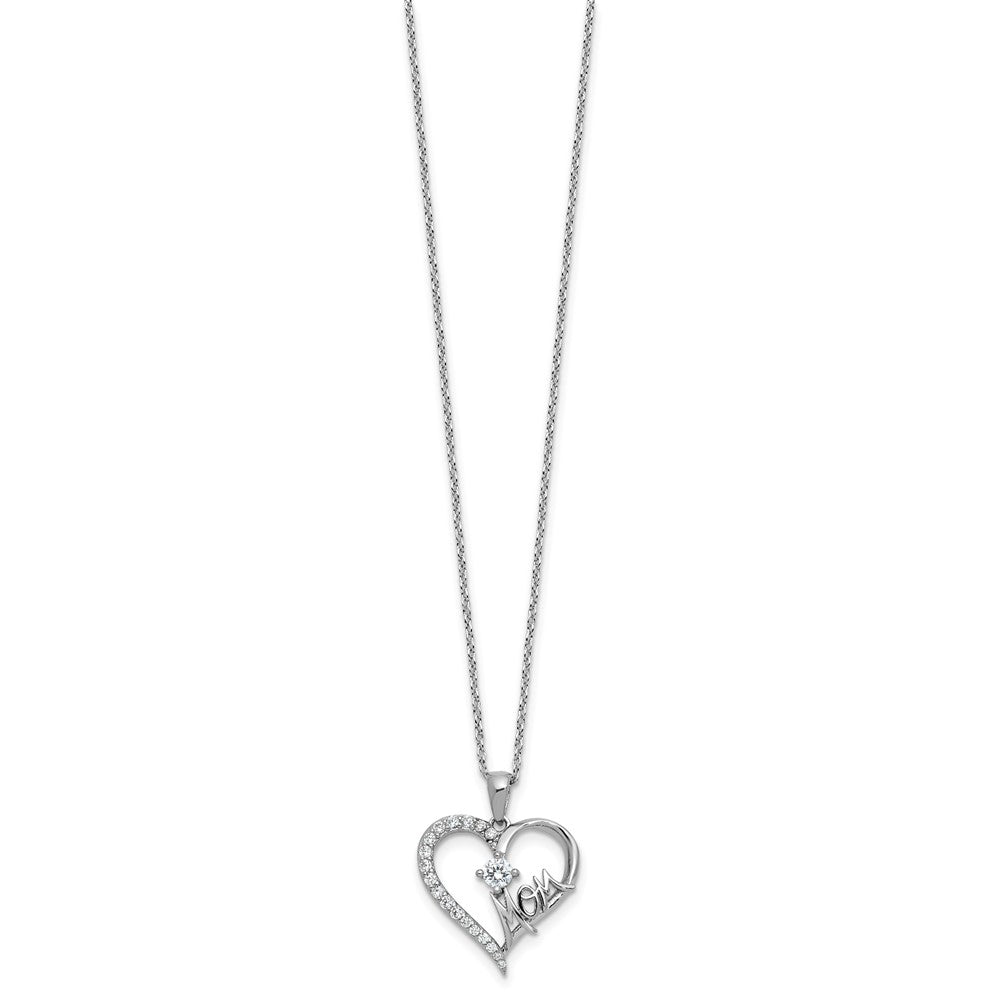 Cheryl M Sterling Silver Rhodium-plated Polished CZ Mom Heart with 2 Inch Extension Necklace QCM1771-18