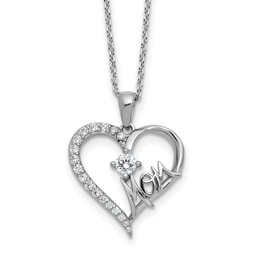 Cheryl M Sterling Silver Rhodium-plated Polished CZ Mom Heart with 2 Inch Extension Necklace QCM1771-18