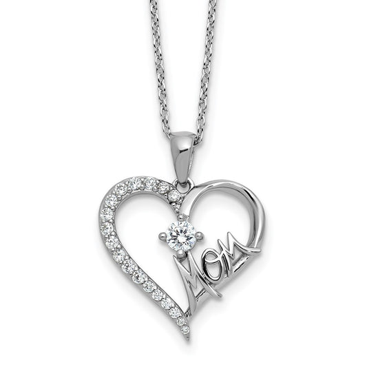 Cheryl M Sterling Silver Rhodium-plated Polished CZ Mom Heart with 2 Inch Extension Necklace QCM1771-18