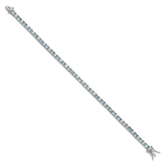 Cheryl M Sterling Silver Rhodium-plated Polished Aqua Glass and CZ Tennis Bracelet QCM1772-7
