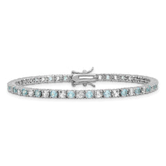 Cheryl M Sterling Silver Rhodium-plated Polished Aqua Glass and CZ Tennis Bracelet QCM1772-7
