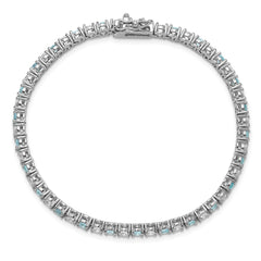 Cheryl M Sterling Silver Rhodium-plated Polished Aqua Glass and CZ Tennis Bracelet QCM1772-7