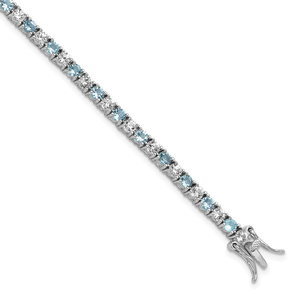 Cheryl M Sterling Silver Rhodium-plated Polished Aqua Glass and CZ Tennis Bracelet QCM1772-7