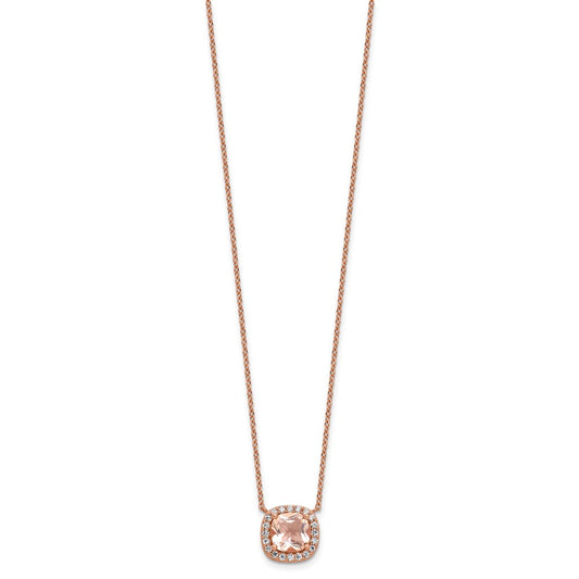 Cheryl M Sterling Silver Rose Gold-plated Polished CZ and Pink Glass Halo Necklace QCM1773-18