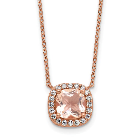 Cheryl M Sterling Silver Rose Gold-plated Polished CZ and Pink Glass Halo Necklace QCM1773-18