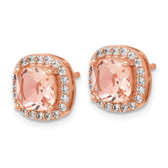 QCM1774 Cheryl M Sterling Silver Rose Gold-plated Polished CZ and Pink Glass Halo Post Earrings