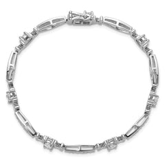 Cheryl M Sterling Silver Rhodium-plated Polished CZ Mom with Safety Clasp Bracelet QCM1776-7.5