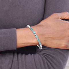 Cheryl M Sterling Silver Rhodium-plated Polished Fancy Aqua Glass and CZ Hinged Bangle QCM1779