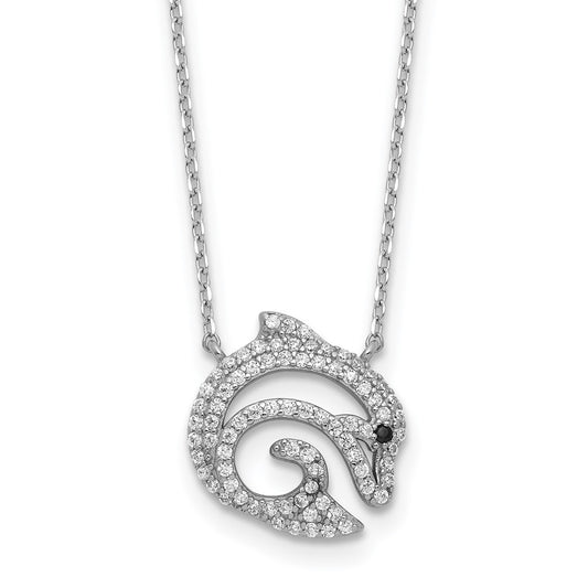 Cheryl M Sterling Silver Rhodium-plated Polished Black and White CZ Dolphin Necklace QCM1780-18