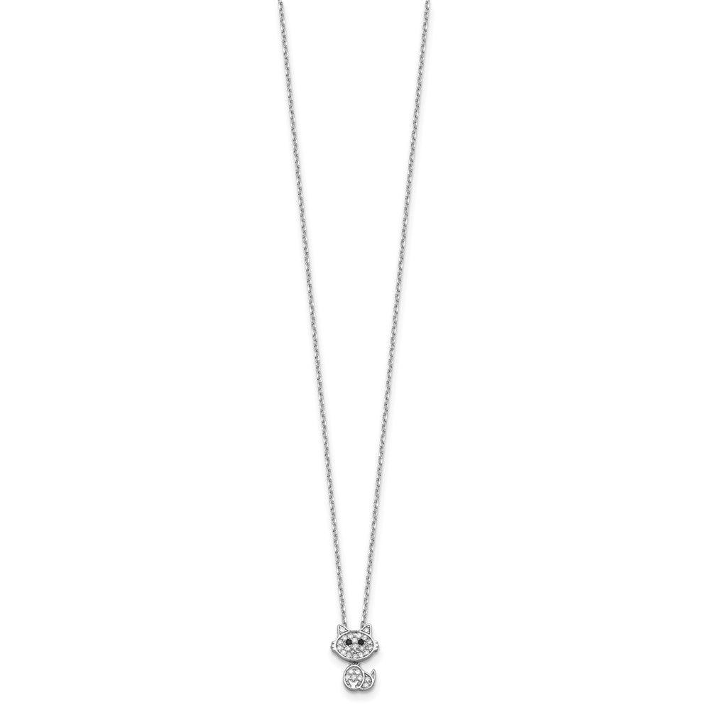 Cheryl M Sterling Silver Rhodium-plated Polished Black and White CZ Cat Necklace QCM1781-18