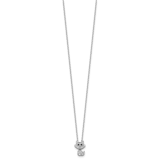 Cheryl M Sterling Silver Rhodium-plated Polished Black and White CZ Cat Necklace QCM1781-18