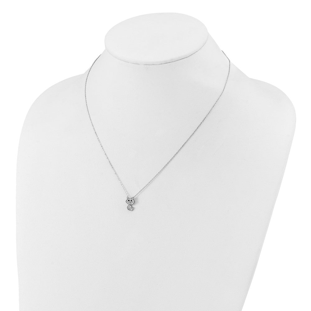 Cheryl M Sterling Silver Rhodium-plated Polished Black and White CZ Cat Necklace QCM1781-18