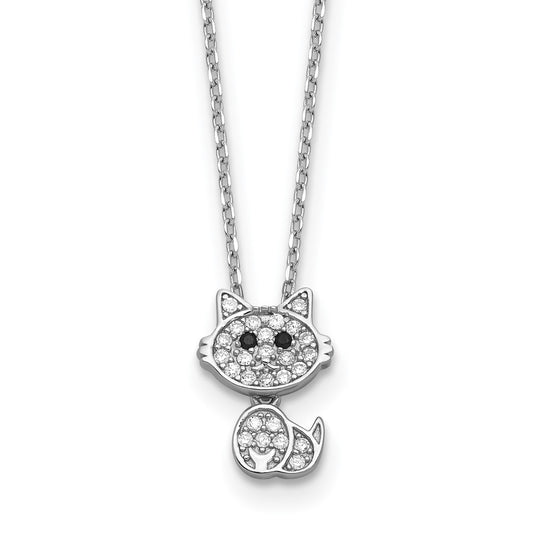 Cheryl M Sterling Silver Rhodium-plated Polished Black and White CZ Cat Necklace QCM1781-18