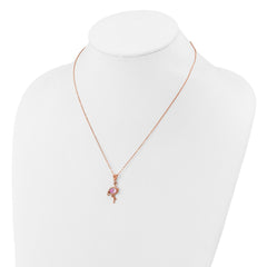 Cheryl M Sterling Silver Rose-tone Polished Lab Created Ruby Black Spinel and CZ Flamingo Necklace QCM1782-18