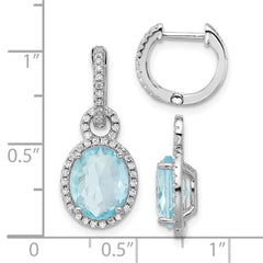 QCM1785 Cheryl M Sterling Silver Rhodium-plated Polished Aqua Glass and CZ Dangle Hinged Round Hoop Earrings