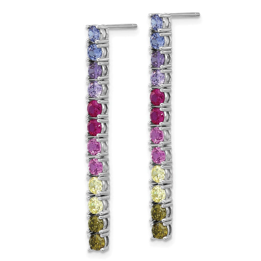 QCM1786 Cheryl M Sterling Silver Rhodium-plated Polished Multicolor CZ Post Dangle Earrings