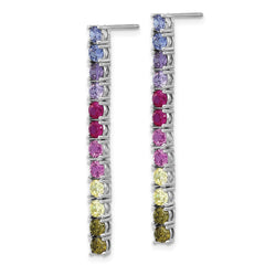 QCM1786 Cheryl M Sterling Silver Rhodium-plated Polished Multicolor CZ Post Dangle Earrings