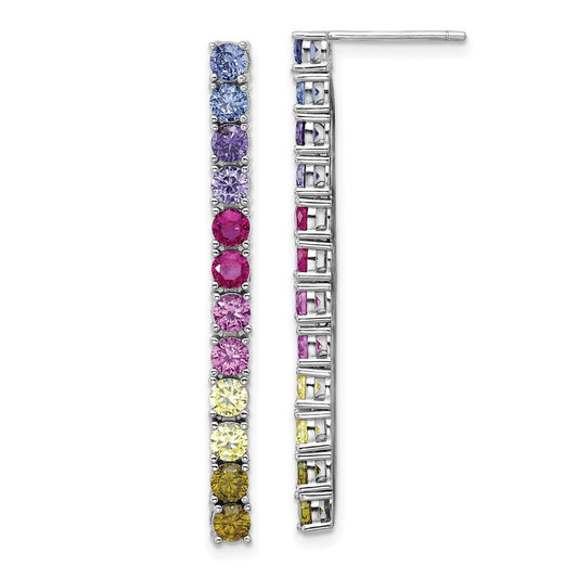 QCM1786 Cheryl M Sterling Silver Rhodium-plated Polished Multicolor CZ Post Dangle Earrings