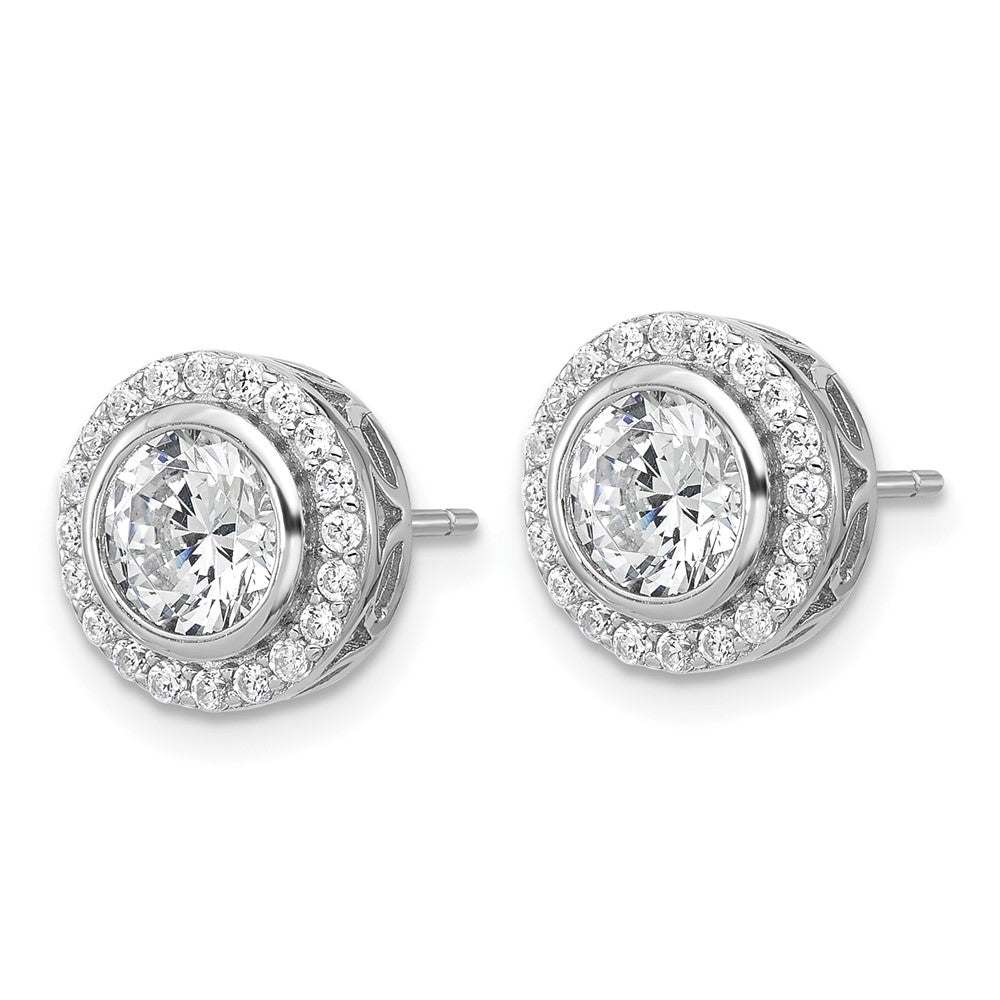 QCM1787 Cheryl M Sterling Silver Rhodium-plated Polished CZ Halo Post Earrings