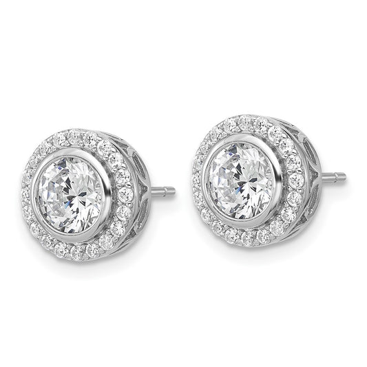 QCM1787 Cheryl M Sterling Silver Rhodium-plated Polished CZ Halo Post Earrings