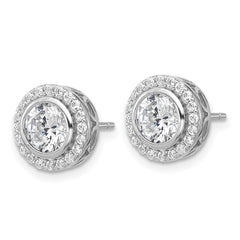 QCM1787 Cheryl M Sterling Silver Rhodium-plated Polished CZ Halo Post Earrings
