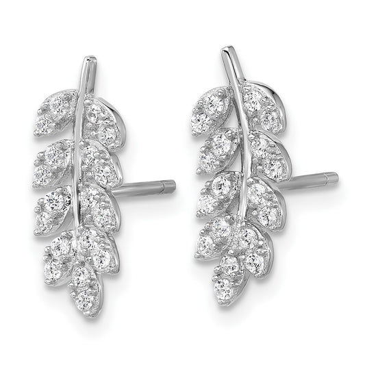 QCM1788 Cheryl M Sterling Silver Rhodium-plated Polished CZ Leaf Post Earrings