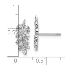 QCM1788 Cheryl M Sterling Silver Rhodium-plated Polished CZ Leaf Post Earrings