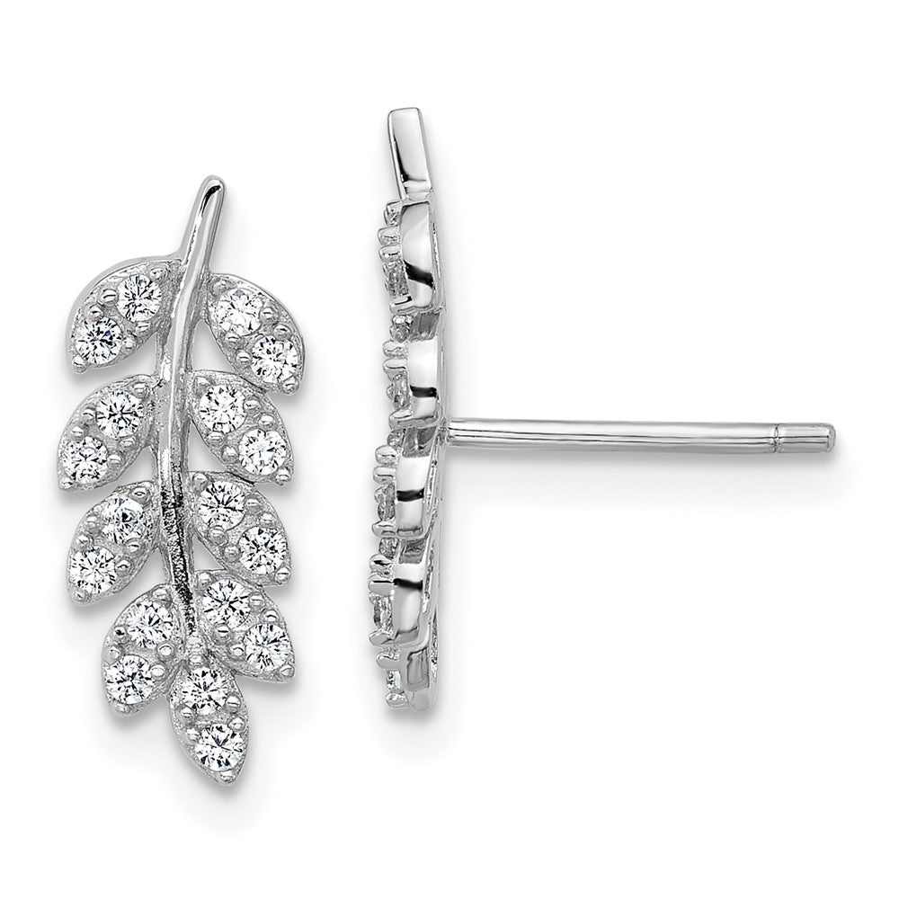 QCM1788 Cheryl M Sterling Silver Rhodium-plated Polished CZ Leaf Post Earrings