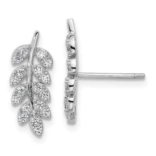 QCM1788 Cheryl M Sterling Silver Rhodium-plated Polished CZ Leaf Post Earrings