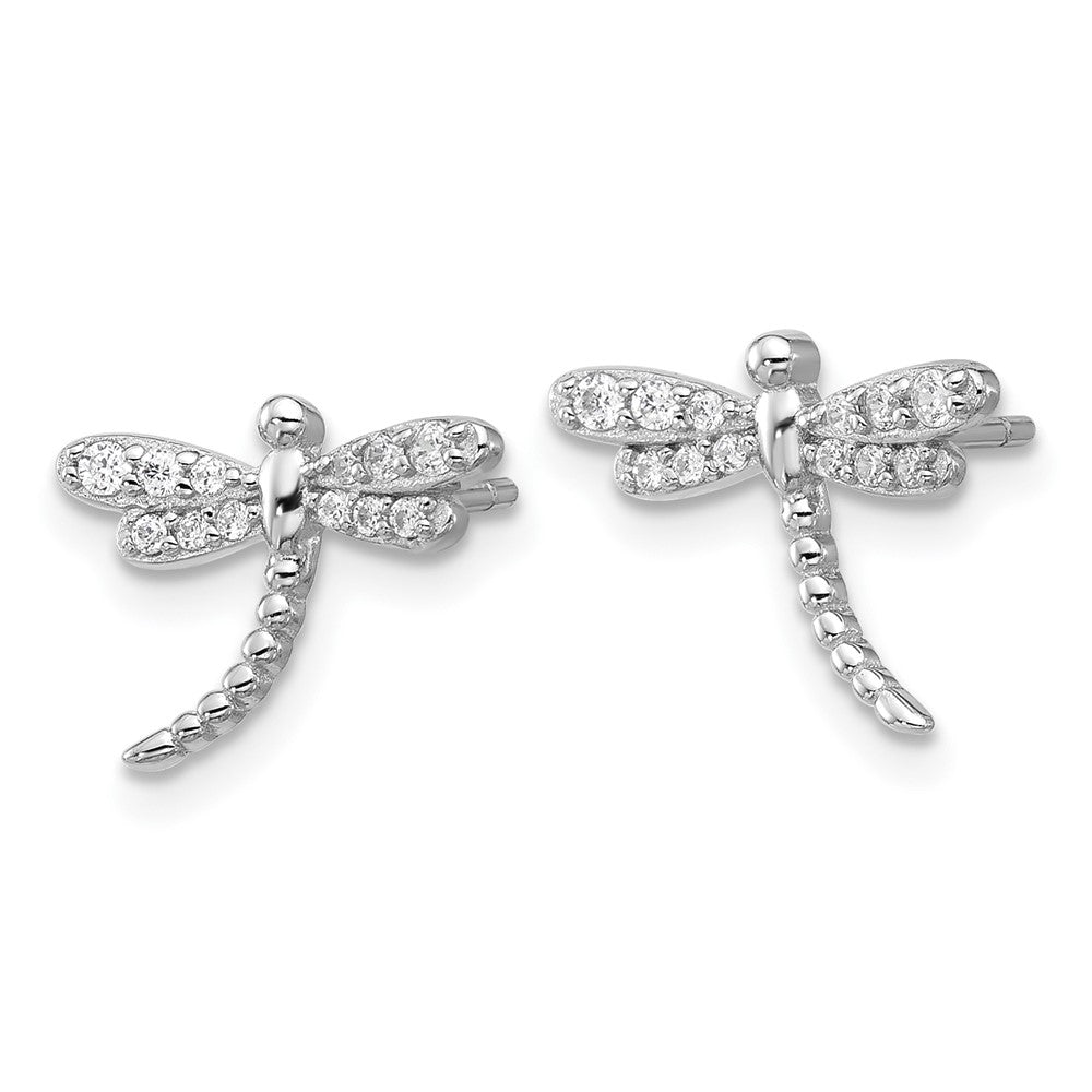QCM1790 Cheryl M Sterling Silver Rhodium-plated Polished and Beaded CZ Dragonfly Post Earrings