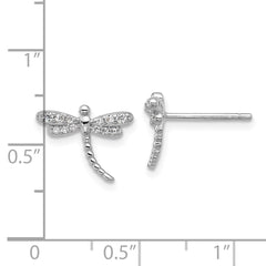 QCM1790 Cheryl M Sterling Silver Rhodium-plated Polished and Beaded CZ Dragonfly Post Earrings