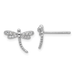 QCM1790 Cheryl M Sterling Silver Rhodium-plated Polished and Beaded CZ Dragonfly Post Earrings