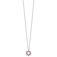 Cheryl M Sterling Silver Rhodium-plated Polished Created Opal and Pink Crystal Flower Necklace QCM1791-18