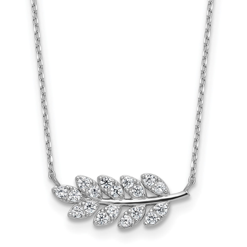 Cheryl M Sterling Silver Rhodium-plated Polished CZ Leaf Necklace QCM1793-18