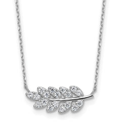 Cheryl M Sterling Silver Rhodium-plated Polished CZ Leaf Necklace QCM1793-18