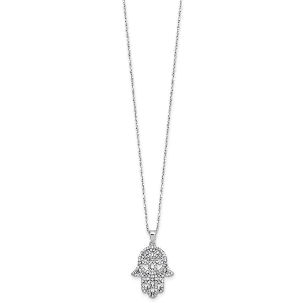 Cheryl M Sterling Silver Rhodium-plated Polished CZ Hamsa Necklace QCM1794-18